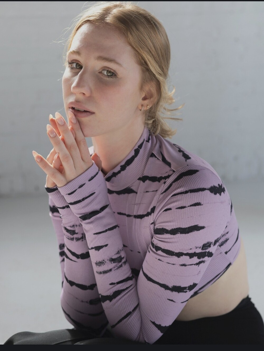 Lavender & Black  Mock Neck Crop Top
